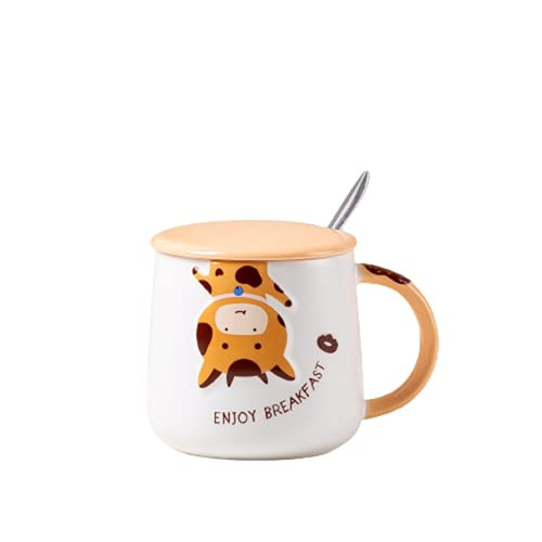 Travel Mug Cute Ceramic Coffee Cup Tea Mug Animal Cup Cartoon 3D Ceramic Drinkware for Lovers Birthday Thanksgiving Day, Orange