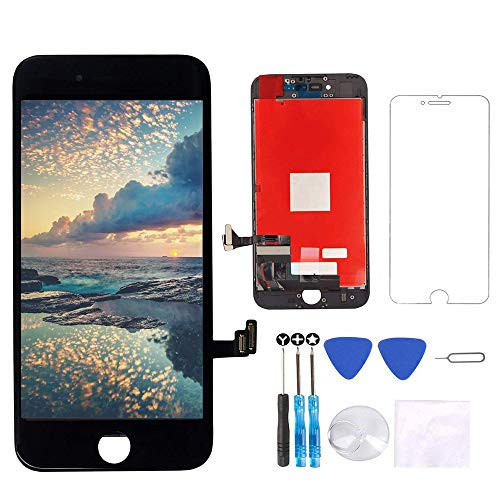 Screen Replacement for iPhone 7 Plus Black 5.5" LCD Display Touch Digitizer Frame Assembly Full Repair Kit, with Home Button, Proximity Sensor, Ear Speaker, Front Camera, Screen Protector, Repair Tool