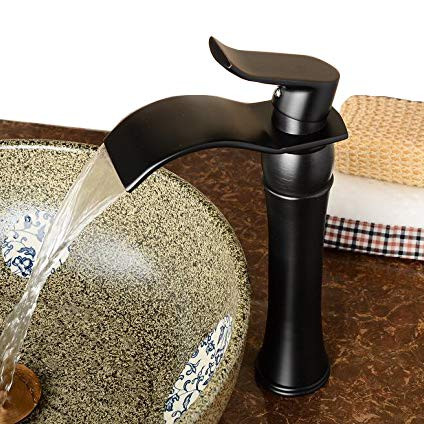 Hiendure Single Control One Hole Brass Bathroom Vessel Sink Faucet With Waterfall Spout, Oil Rubbed Bronze