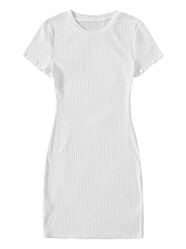 Floerns Women's V Neck Short Sleeve Knit Bodycon Dress White S