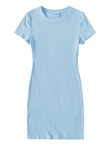 Floerns Women's V Neck Short Sleeve Knit Bodycon Dress Baby Blue L