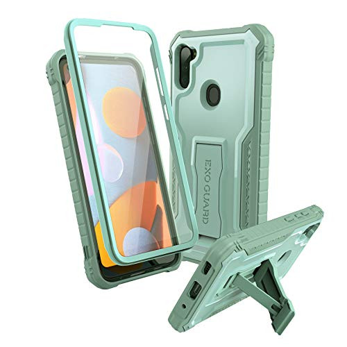 ExoGuard for Samsung Galaxy A11 Case, Rubber Shockproof Full-Body Cover Case Built-in Screen Protector and Kickstand Compatible with Samsung A11 Phone -Green-