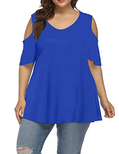 Gboomo Women Plus Size Tops Casual Cold Shoulder Short Sleeve T Shirts Summer Plus Size Tunic Blue 4X