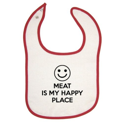 Mashed Clothing Meat Is My Happy Place Red Piping Bib
