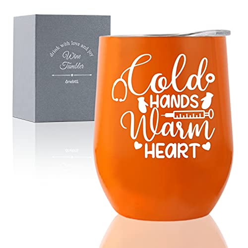 Nurse Gifts for Women, 12oz Stainless Steel Stemless Wine Tumbler with Lid, Best Appreciation, Thank You Gifts, Perfect for Nursing Graduation, Nurse Practitioner, Nurses Week, Orange