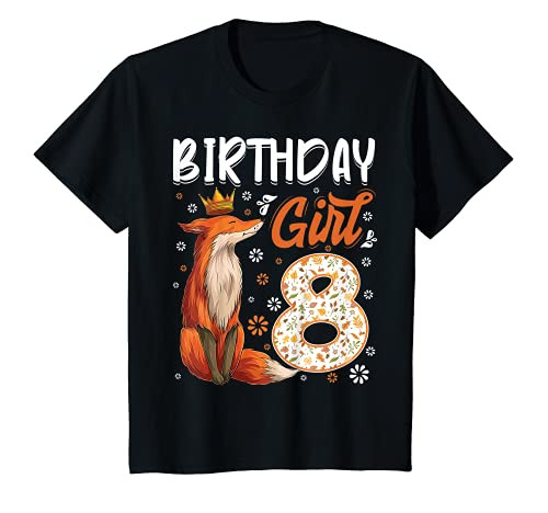 Kids Fox Animal Lovers 8th Birthday Girl Fox B-day 8 year old T-Shirt
