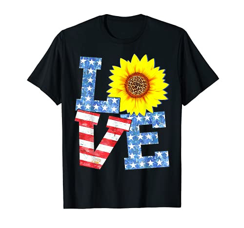 Patriotic Love with Sunflower Tee 4th July Flag Plus Size T-Shirt