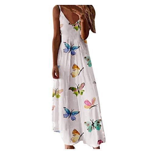 Sinohomie Women Casual Butterfly Print Loose Daily Long Dress Retro O-Neck Sleeveless Summer Dresses White Sinohomie Women Casual Butterfly Print Loose Daily Long Dress Retro O-Neck Sleeveless Summer Dresses White