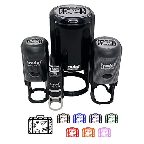 Travel Suitcase with Destination Stickers Self-Inking Rubber Stamp Ink Stamper for Stamping Crafting Planners - 1/2 Inch Mini - Red Ink