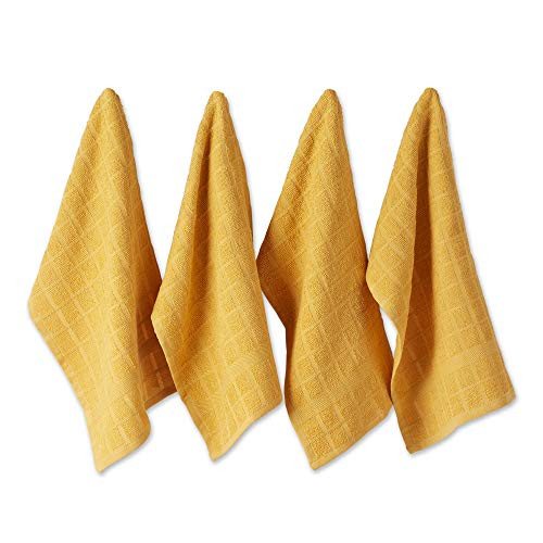 DII Basic Terry Collection Windowpane Dishtowel Set, 16x26, Honey Gold Solid 4 Piece