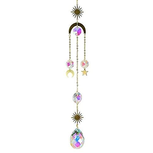 Fancy Combs H Metallic Hoop Moon Sun Wind Chimes Crystal Prisms Hanging Suncatcher Rainbow Chaser Window Curtains Pendant Home Decor Gifts