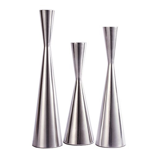 Set of 3 Silver Brushed Metal Taper Candle Holders Candlestick Holders, Vintage & Modern Decorative Centerpiece Candlestick Holders for Table Mantel Wedding Housewarming Gift (Shiny Silver, S+M+L/SET) Set of 3 Silver Brushed Metal Taper Candle Holders Candlestick Holders, Vintage & Modern Decorative Centerpiece Candlestick Holders for Table Mantel Wedding Housewarming Gift (Shiny Silver, S+M+L/SET)