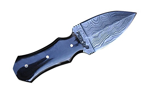 Damascus Steel Hunting Knife with Sheath Double Edge Blade Small Hunting Knife