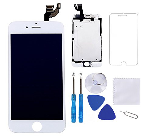 Screen Replacement for iPhone 6 Plus White 5.5" LCD Display Touch Digitizer Frame Assembly Full Repair Kit,with Proximity Sensor,Ear Speaker,Front Camera,Free Screen Protector,Repair Tools