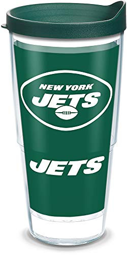 Tervis NFL New York Jets-Touchdown Insulated Tumbler with Wrap and Hunter Green Travel Lid, 24 oz - Tritan, Clear