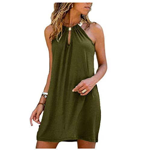 AorizizrH Women Halter Neck Beach Dresses Sleeveless Shift Above Knee Little Casual Summer Dresses Army Green