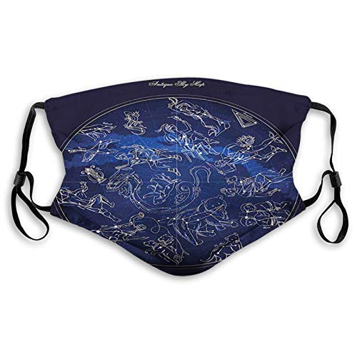 Comfortable Windproof mask?Antique Sky Map with Hand Drawn Mythological Figures History?Printed Facial decorations for Unisex adult ?M?
