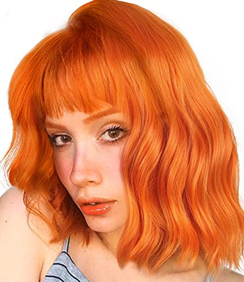 LANCAINI Short Bob Wigs with Bangs for Women Loose Wavy Orange Wig Curly Wavy Shoulder Length Bob Synthetic Cosplay Wig for Girl Colorful Costume Wigs LANCAINI Short Bob Wigs with Bangs for Women Loose Wavy Orange Wig Curly Wavy Shoulder Length Bob Synthetic Cosplay Wig for Girl Colorful Costume Wigs