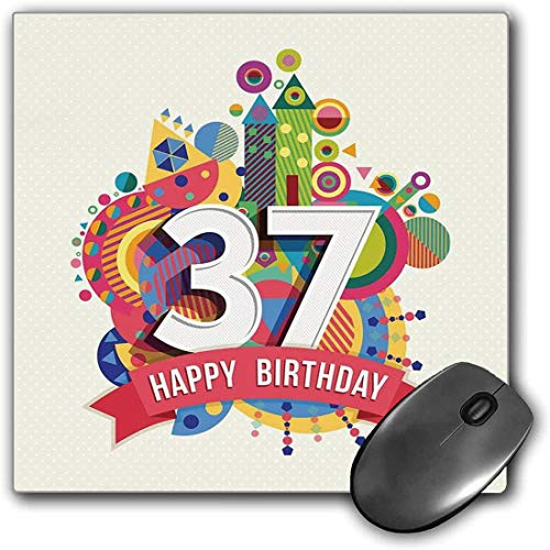 Mouse Pad Gaming Functional 37th Birthday Decorations Thick Waterproof Desktop Mouse Mat Geometric Themed Abstract Celebration Figures Funky Retro Pattern,Multicolor Non-slip Rubber Base