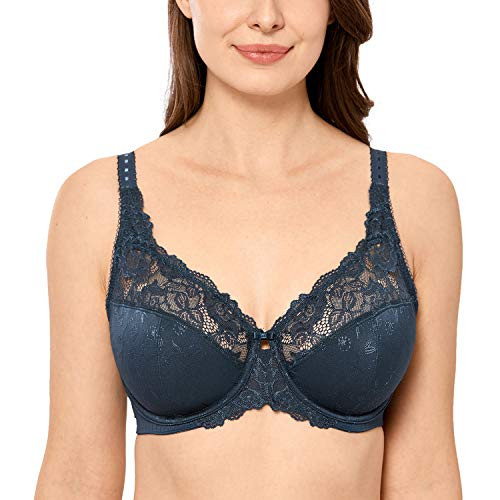 DELIMIRA Women's Plus Size Full Coverage Underwire Unlined Minimizer Lace Bra Sargasso 36F