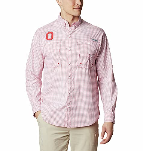 NCAA Ohio State Buckeyes Men's Super Tamiami Long Sleeve Shirt, Large, OS - Intense Red Tartan Plaid