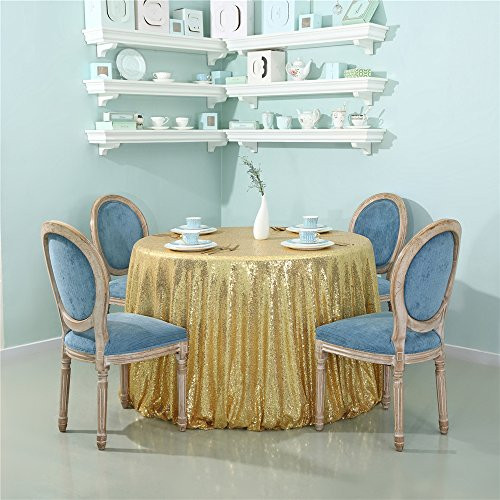 Zdada Round 108 Inch Gold Cake Sequin Tablecloth,Wedding Sparkly Linens,Party Sequin Table Cloth