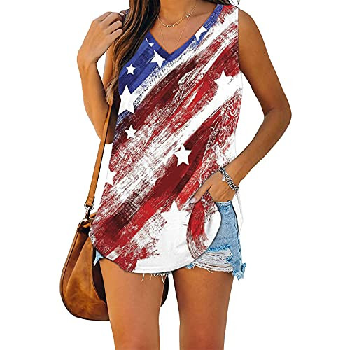 Aniwood Tank Tops For Women,4th of July Tank Tops Shirts for Women American US Flag Graphic Patriotic Sleeveless Shirts