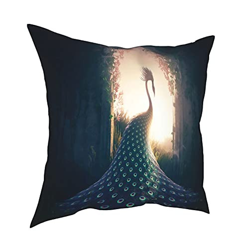 ptk Peacock Throw Pillow Case Polyester Decorative Cushion Cover Oil Painting Square Pillow case 18"X18" Color Peacock Green