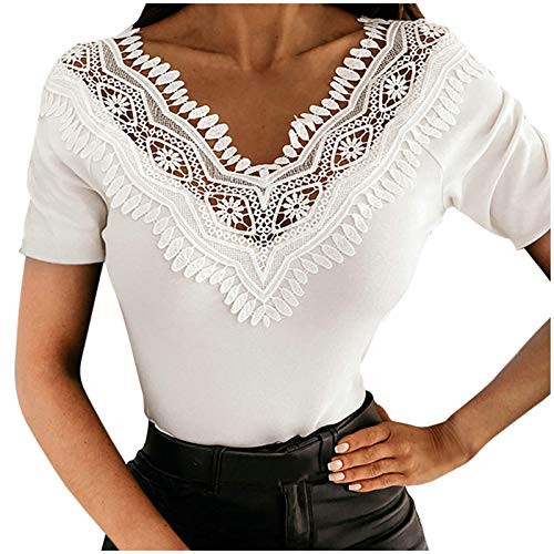 Kangma Womens Short Sleeve 2021 Fashion Lace Hollow Out V Neck Shirt Solid Slim Sexy Casual Blouse Elegant Tunic Tops Kangma Womens Short Sleeve 2021 Fashion Lace Hollow Out V Neck Shirt Solid Slim Sexy Casual Blouse Elegant Tunic Tops