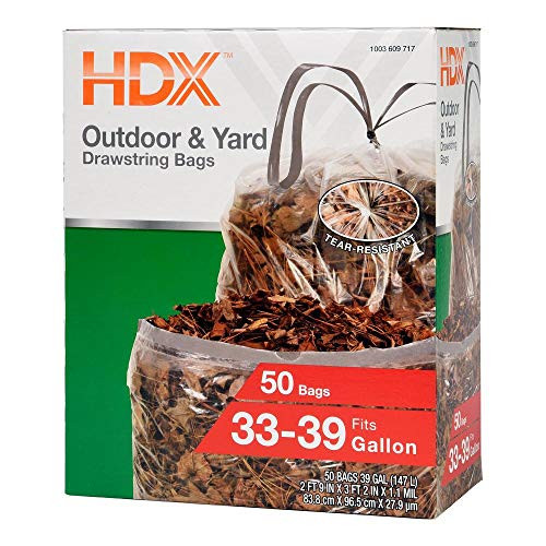 HDX 39 Gal. Clear Flex Drawstring Trash Bags -50-Count-