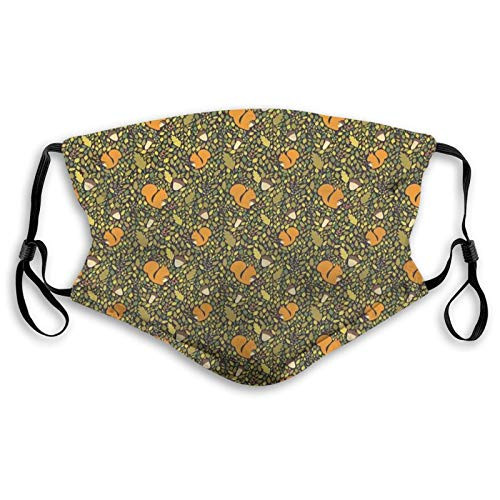 Fallen Autumn Leaves Concept with Squirrels and Acorn Figures in Peaceful Nature,Face Mask Reusable Washable Masks Cloth for Men and Women