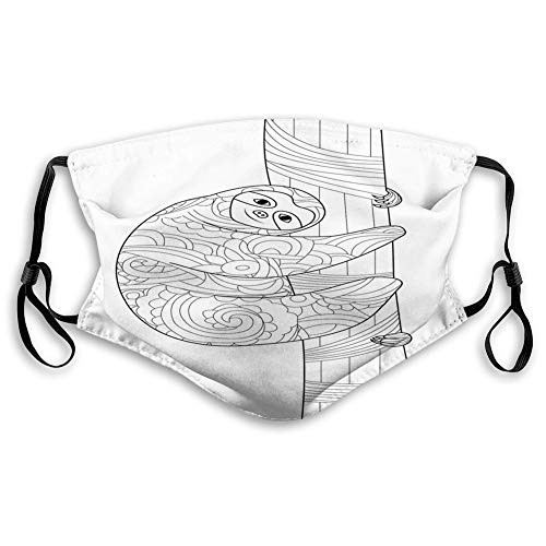Comfortable Printed mask,Sloth Animal Outline Figure on Branch with Ornate Details?Windproof Facial decorations for man and woman