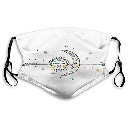 Comfortable Printed mask,Ethnic Aztec Moon Sun with Spiral Vortex Stars Figures?Windproof Facial decorations for man and woman