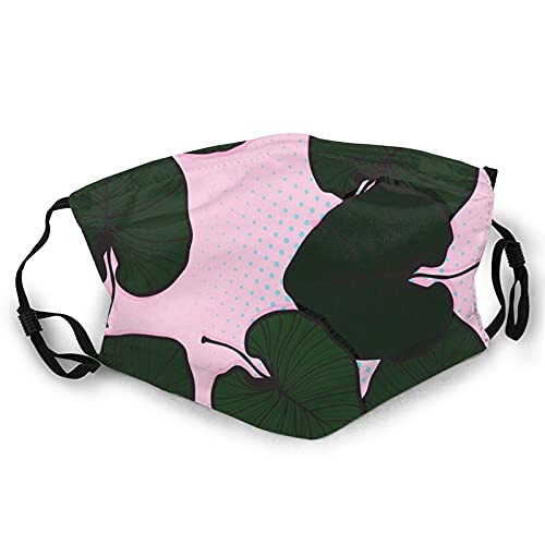 Comfortable Printed mask,Tropical Foliage On Pastel Pink Backdrop With Halftone Dots Summer?Windproof Facial decorations for man and woman