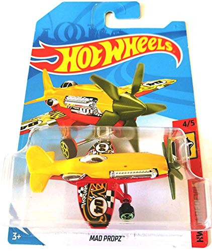 Hot Wheels 2018 50th Anniversary HW Daredevils Mad Propz -Airplane-, Yellow and Red