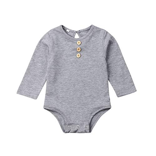niceclould 3-18M Toddler Infant Baby Girl Solid Bodysuit Clothes Long Sleeve Button Romper Jumpsuit One-Piece Outfit Autumn -Grey, 12-18 Months-