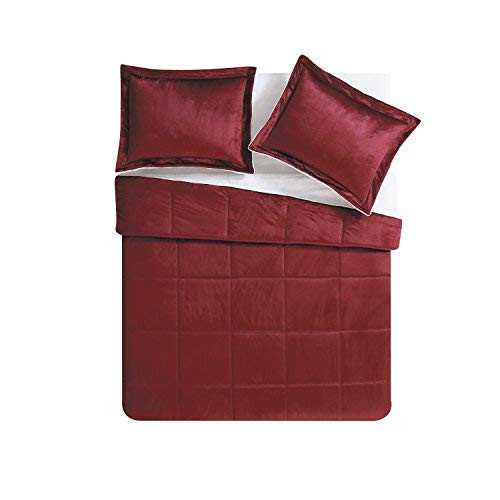 VCNY Home Micro Mink Reversible Sherpa 2 Piece Bedding Comforter Set, Twin, Deep Red