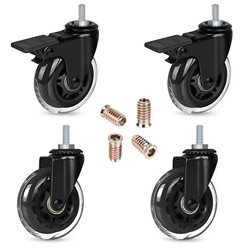 Hirate 3" Caster Wheel with 5/16"-18UNC Threaded Stem-2 Casters with Brake Lock-, 4 Pack Swivel Stem Casters Wheels with Screw Inserts for Carts Furniture Trolley DIY Stands