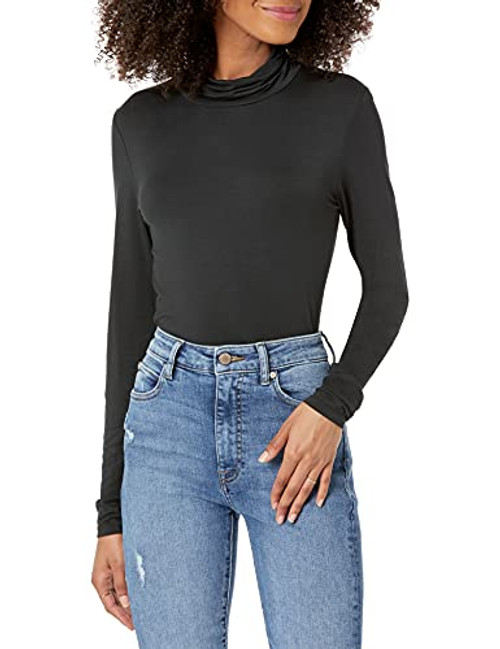 The Drop Women's Phoebe Long Sleeve Turtleneck Second Skin T-Shirt, Black, XXL