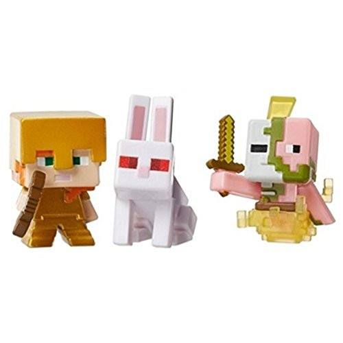 Minecraft Mini Figure 3-Pack, Killer Bunny, Spawning Zombie Pigman  and  Alex with Gold Armor