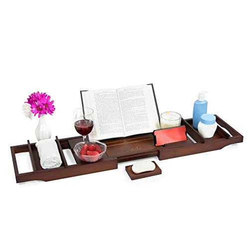 Estala Bamboo Bathtub Tray Bathroom Caddy Durable Bath Tub Organizer with Nonslip Bottom & Extendable Sides Book, Tablet, Phone & Wine Glass Holder and Soap Dish Estala Bamboo Bathtub Tray Bathroom Caddy Durable Bath Tub Organizer with Nonslip Bottom & Extendable Sides Book, Tablet, Phone & Wine Glass Holder and Soap Dish