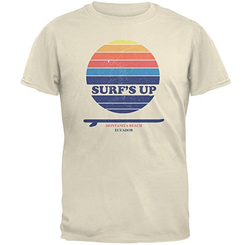 Old Glory Surf's Up Montanita Beach Ecuador Mens T Shirt Natural 2XL White