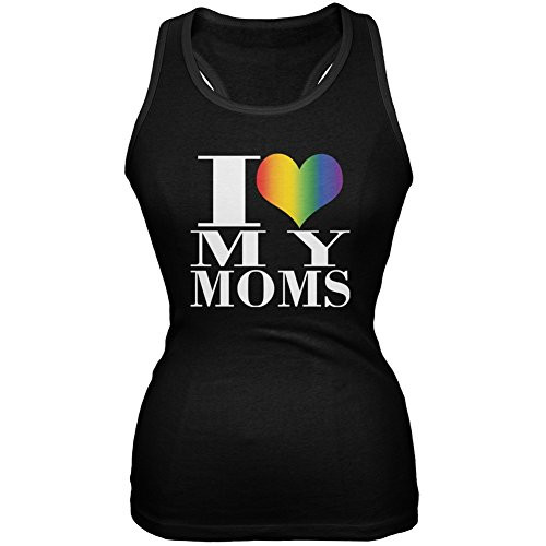 Mother's Day I Love My Lesbian Moms Pride Heart Black Juniors Soft Tank Top - X-Large