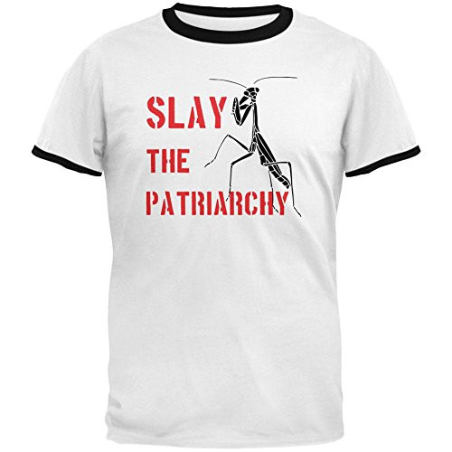 Old Glory Praying Mantis Slay The Patriarchy Mens Ringer T Shirt White-Black MD