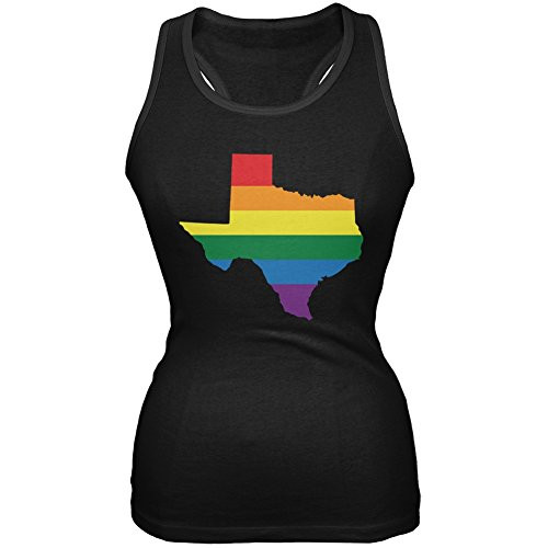 Texas LGBT Lesbian Pride Rainbow Black Juniors Soft Tank Top - X-Large