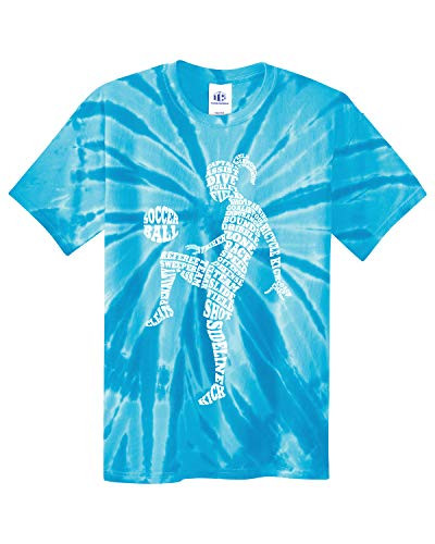 Threadrock Big Girls' Soccer Player Typography Youth Tie Dye T-Shirt - Large, Turquoise