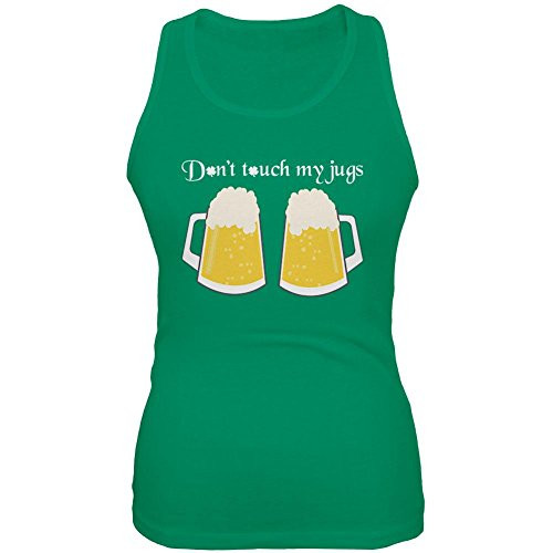 St. Patrick's Day Don't Touch My Beer Jugs Juniors Soft Tank Top Kelly Green LG