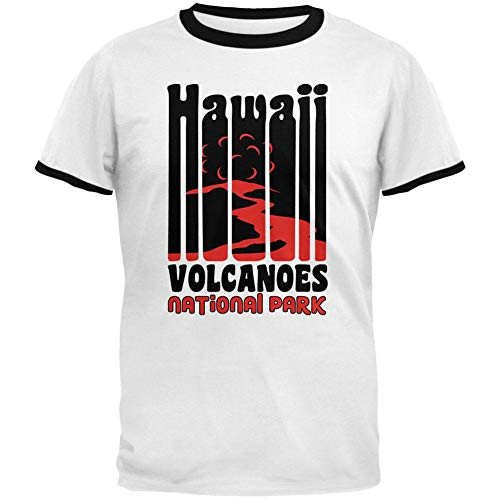 National Park Retro 70s Color Bars Hawaii Volcanoes Mens Ringer T Shirt White-Black X-LG