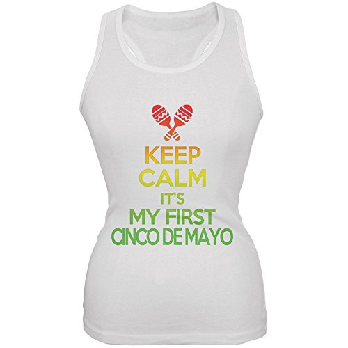 Cinco De Mayo - Keep Calm First Cinco De Mayo White Juniors Soft Tank Top - Small