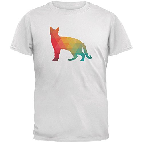 Cat Geometric White Adult T-Shirt - 2X-Large